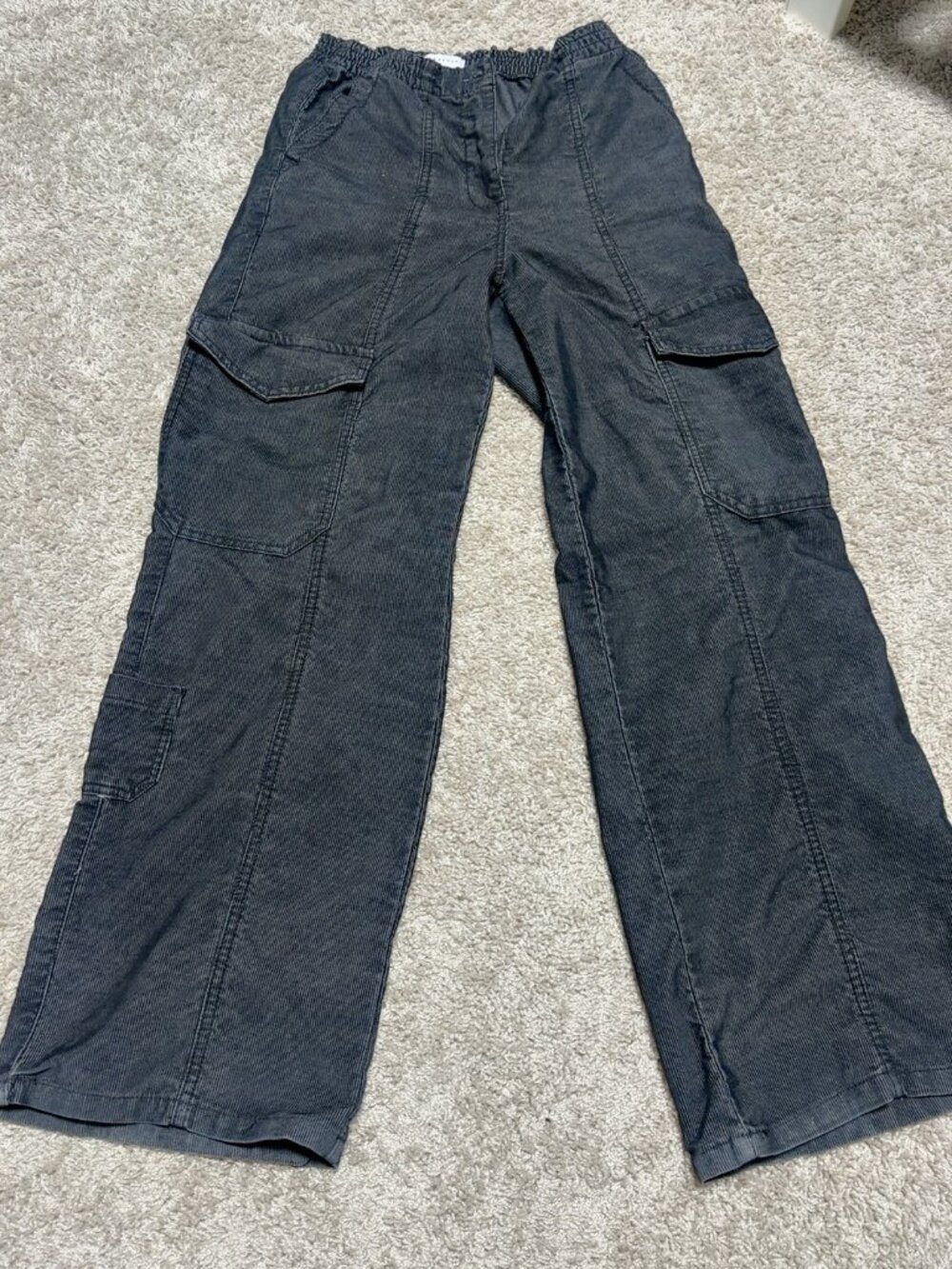 Topshop Washed Black Corduroy Cargo Pants